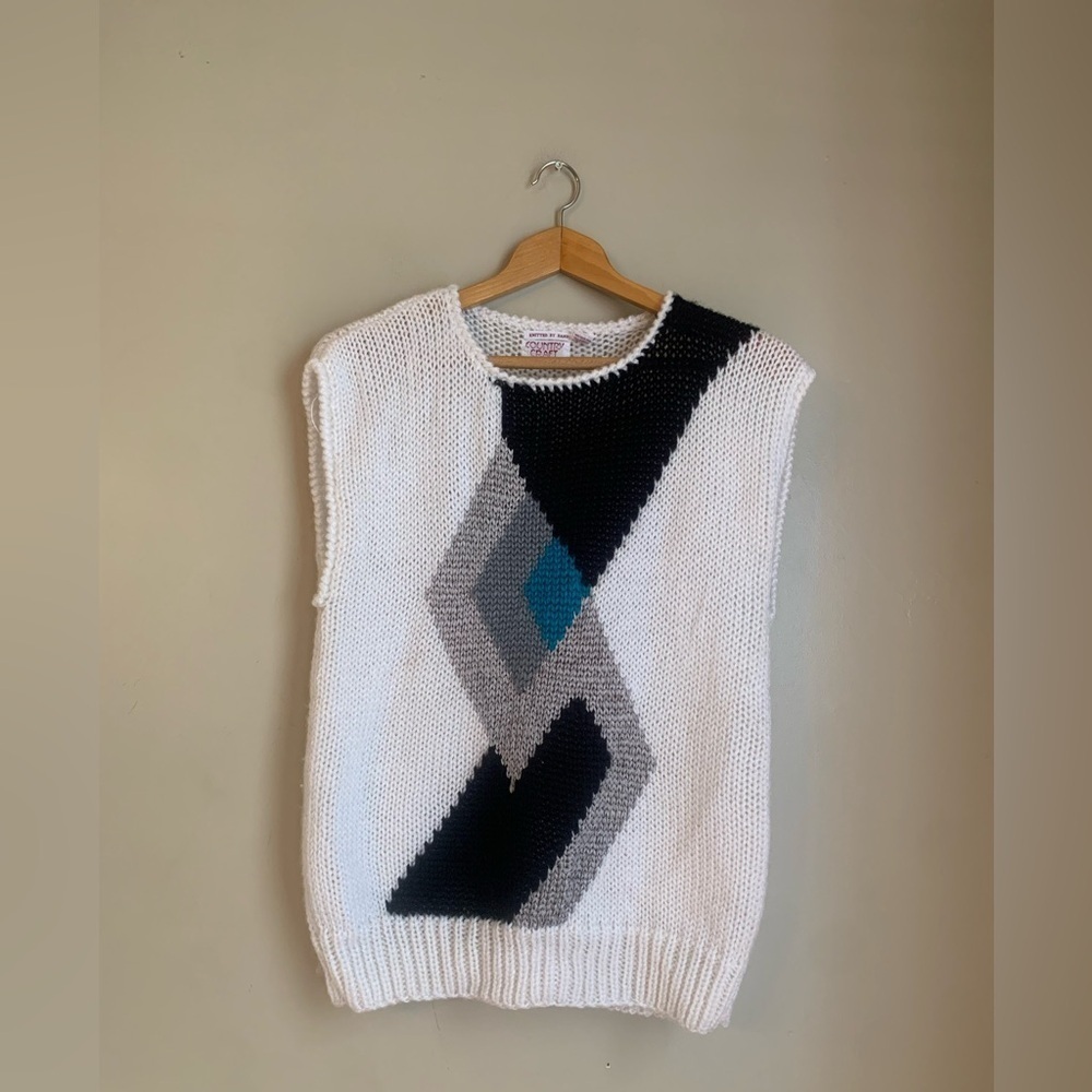 Vintage Country Craft Hand Knit Sweater Vest Women's 40 L? Retro 80's Glam Disco